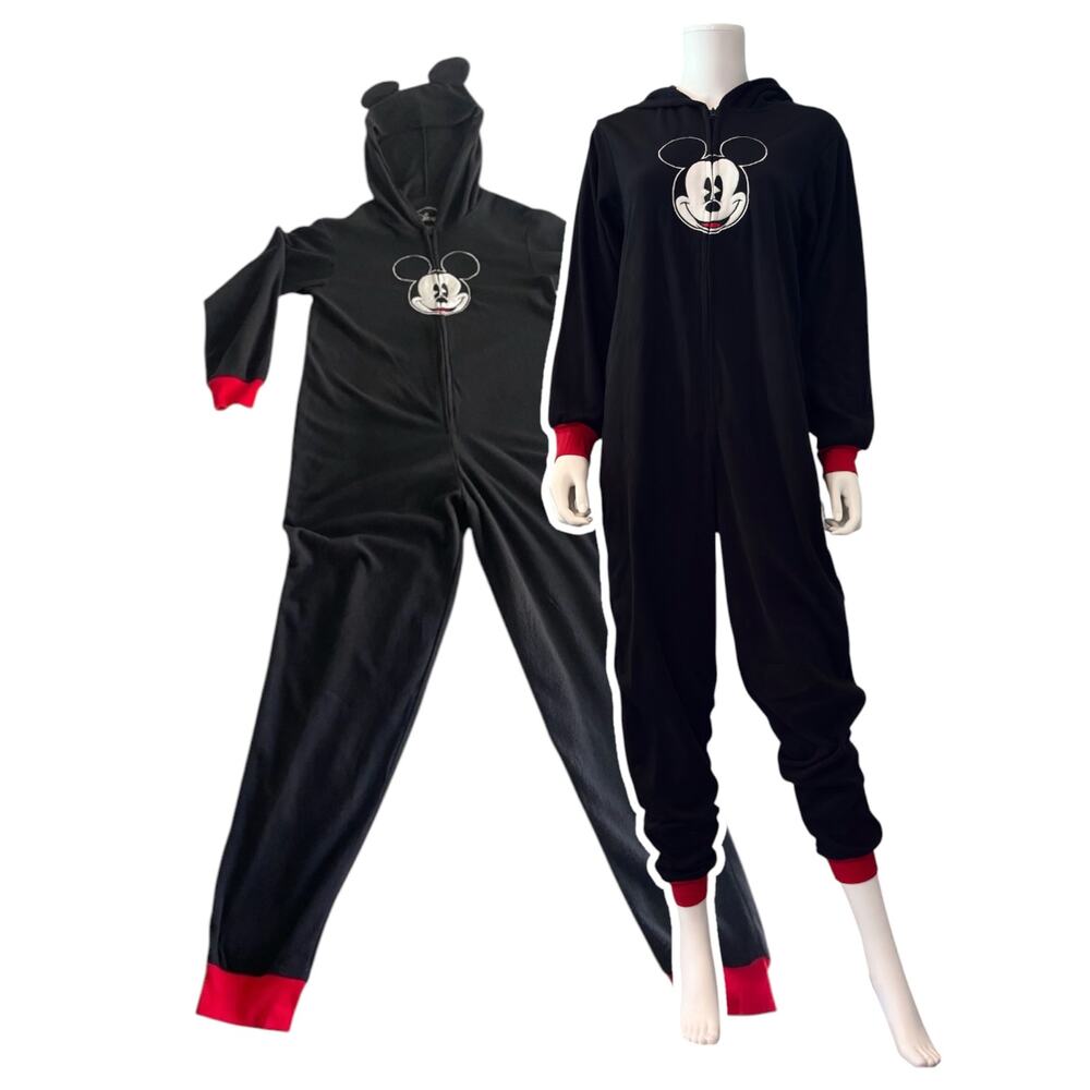 Mickey Mouse Pajamas Hooded Ears Fleece Jumpsuit One Piece Adult Medium Kidcore